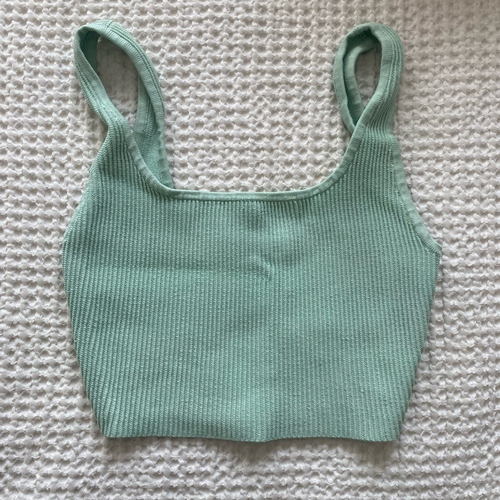 Mint Green Ribbed Knit Tank Top